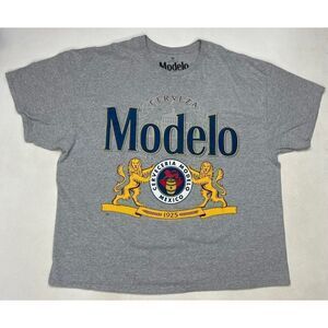 Modelo Beer Graphic T-shirt Men 4XL Gray Short Sleeve